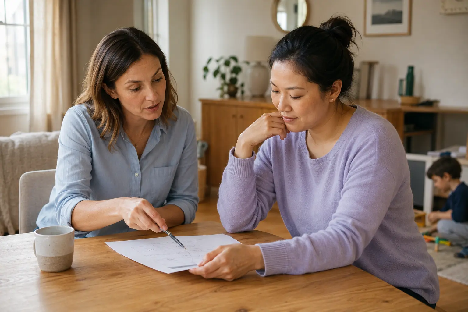 Occupational therapist and parent reviewing a care plan together